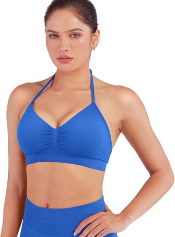 YEOREO SoftHue Women Halter Sports Bra Longline Strappy Bras Vanie V Neck Padded Seamless Open Back Workout Gym Crop Top in Saudi Arabia