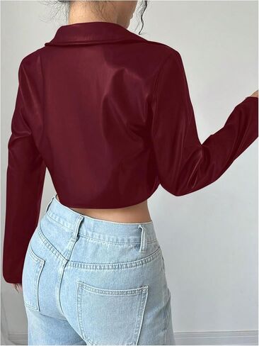 OYOANGLE Women's PU Leather Cropped Jacket Zip Up Motorcycle Jackets Coat in Saudi Arabia