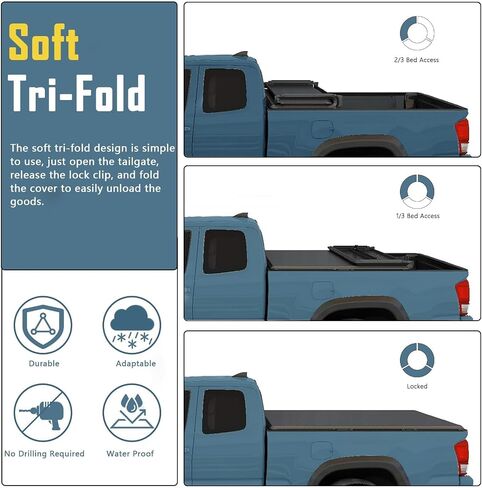 Perfit Liner Soft Tri-Fold Truck Bed Tonneau Cover Compatible with 5 FT (60") 2020-2025 Jeep Gladiator in Saudi Arabia