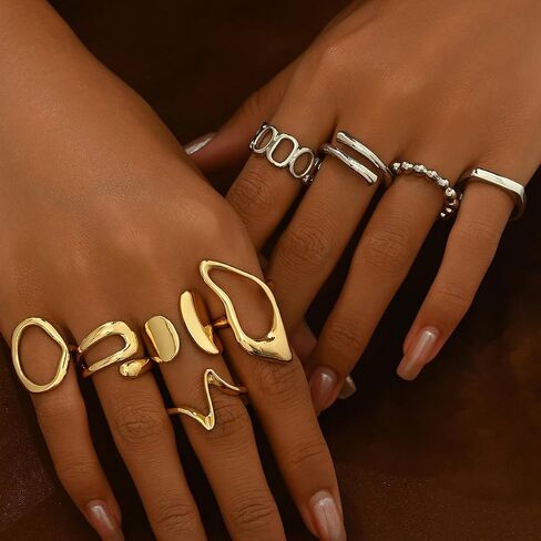 ALEXTINA 12PCS Chunky Rings for Women, Adjustable Stackable Rings Set Knuckle Rings, Non Tarnish Statement Ring Mnimalist Jewelry in Saudi Arabia