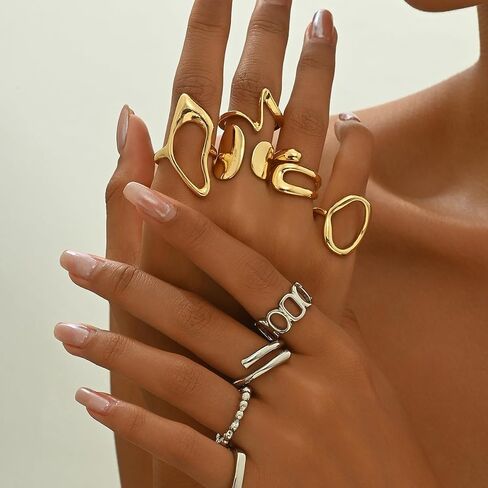 ALEXTINA 12PCS Chunky Rings for Women, Adjustable Stackable Rings Set Knuckle Rings, Non Tarnish Statement Ring Mnimalist Jewelry in Saudi Arabia