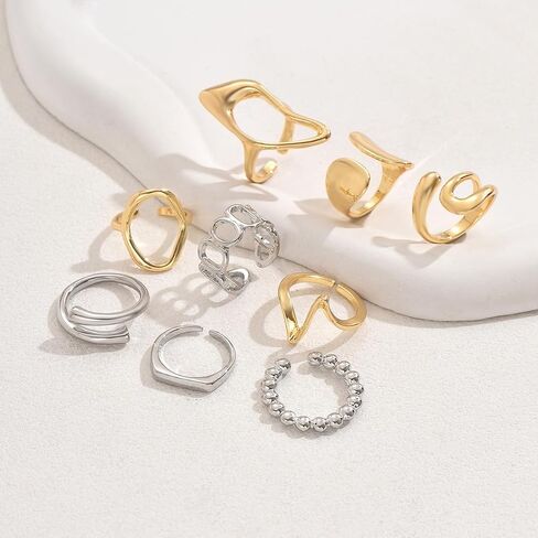ALEXTINA 12PCS Chunky Rings for Women, Adjustable Stackable Rings Set Knuckle Rings, Non Tarnish Statement Ring Mnimalist Jewelry in Saudi Arabia