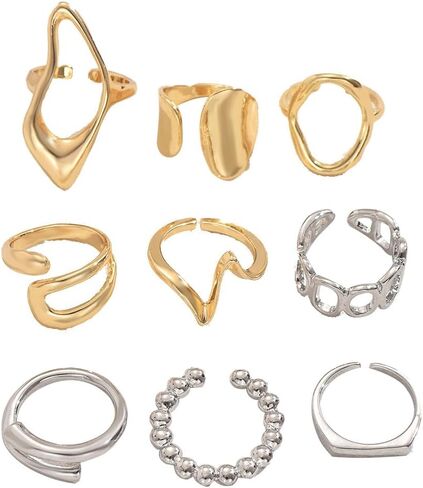 ALEXTINA 12PCS Chunky Rings for Women, Adjustable Stackable Rings Set Knuckle Rings, Non Tarnish Statement Ring Mnimalist Jewelry in Saudi Arabia