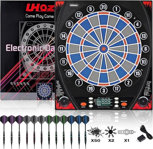 Electronic Dartboard, Dual Speakers with Automatic Voice Announcing Score, High Definition LCD Display, Includes 12 Soft Tip Darts, Suitable for Family Gatherings Bar Entertainment in Saudi Arabia