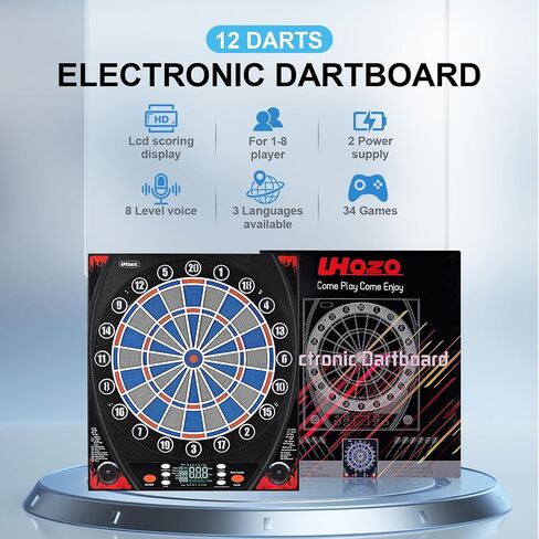 Electronic Dartboard, Dual Speakers with Automatic Voice Announcing Score, High Definition LCD Display, Includes 12 Soft Tip Darts, Suitable for Family Gatherings Bar Entertainment in Saudi Arabia