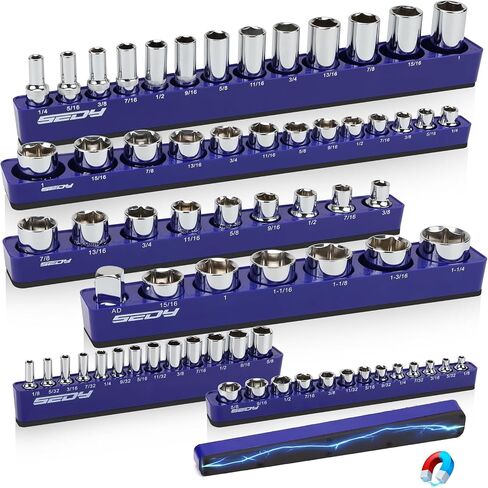 6-Piece 1/4" 3/8" 1/2"-Driver Metric Magnetic Socket Organizer Set (Holds 75 Sockets) - Detachable Tool Tray with 5mm Magnetic Base for Garage/Home(Sockets Not Included) in Saudi Arabia
