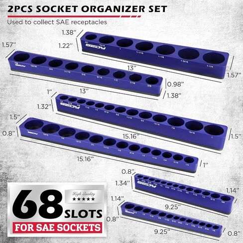 6-Piece 1/4" 3/8" 1/2"-Driver Metric Magnetic Socket Organizer Set (Holds 75 Sockets) - Detachable Tool Tray with 5mm Magnetic Base for Garage/Home(Sockets Not Included) in Saudi Arabia