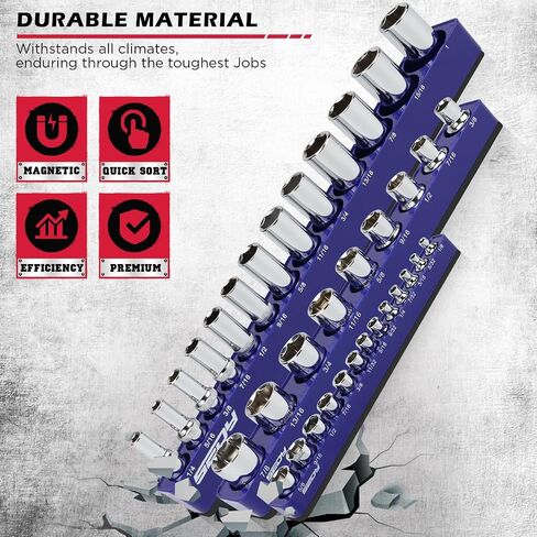6-Piece 1/4" 3/8" 1/2"-Driver Metric Magnetic Socket Organizer Set (Holds 75 Sockets) - Detachable Tool Tray with 5mm Magnetic Base for Garage/Home(Sockets Not Included) in Saudi Arabia