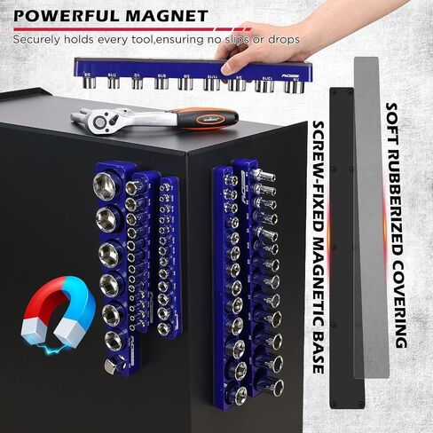 6-Piece 1/4" 3/8" 1/2"-Driver Metric Magnetic Socket Organizer Set (Holds 75 Sockets) - Detachable Tool Tray with 5mm Magnetic Base for Garage/Home(Sockets Not Included) in Saudi Arabia