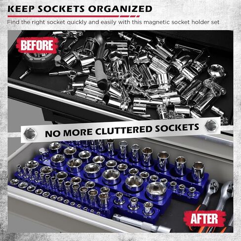 6-Piece 1/4" 3/8" 1/2"-Driver Metric Magnetic Socket Organizer Set (Holds 75 Sockets) - Detachable Tool Tray with 5mm Magnetic Base for Garage/Home(Sockets Not Included) in Saudi Arabia