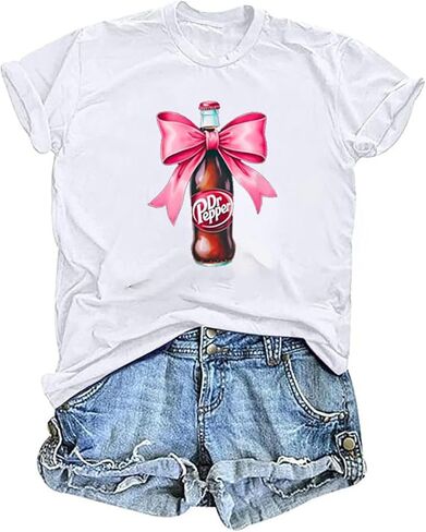 قميص مقولة مضحكة للنساء تي شيرت Coquette Bow Tshirt Soda Lover Graphic بأكمام قصيرة تي شيرت علوي in Kuwait