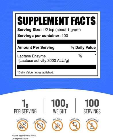 BulkSupplements.com Lactase Enzyme (3000 ALU) Powder - Digestive Enzyme Lactase, Lactase Enzyme Supplement - Gluten Free, 1g per Serving, 250g (8.8 oz) (Pack of 1) in Saudi Arabia