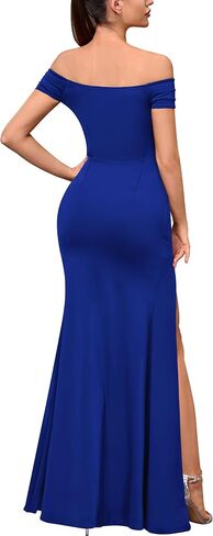 Miusol Women's Elegant Off Shoulder Split Wedding Bridesmaid Maxi Dress in Kuwait