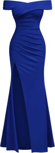 Miusol Women's Elegant Off Shoulder Split Wedding Bridesmaid Maxi Dress in Kuwait