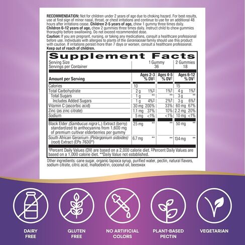 Nature's Way Sambucus Relief Elderberry Gummies for Kids with Vitamin C, Zinc, and South African Geranium, Immune Support*, 60 Gummies in Saudi Arabia
