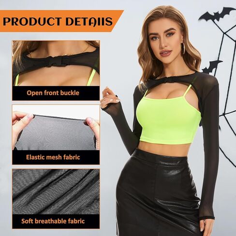 Zando Mesh Crop Tops for Women - Sexy Rave Outfits for Women Beloro Shurg See Through Top Sheer Long Sleeve Arm Cover Up in Kuwait