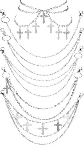 Quelay 6 Pcs Pants Chain for Men Hip Hop Pants Chain Cross Sword Star Rivet Goth Jean Hip Jewelry for Rock Women Accessories in Kuwait