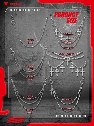Quelay 6 Pcs Pants Chain for Men Hip Hop Pants Chain Cross Sword Star Rivet Goth Jean Hip Jewelry for Rock Women Accessories in Kuwait