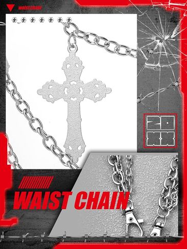 Quelay 6 Pcs Pants Chain for Men Hip Hop Pants Chain Cross Sword Star Rivet Goth Jean Hip Jewelry for Rock Women Accessories in Kuwait