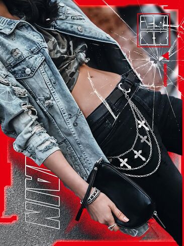 Quelay 6 Pcs Pants Chain for Men Hip Hop Pants Chain Cross Sword Star Rivet Goth Jean Hip Jewelry for Rock Women Accessories in Kuwait