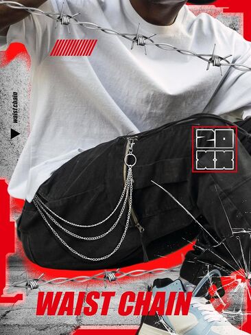 Quelay 6 Pcs Pants Chain for Men Hip Hop Pants Chain Cross Sword Star Rivet Goth Jean Hip Jewelry for Rock Women Accessories in Kuwait