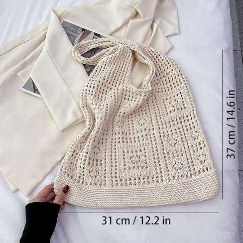Crochet Beach Bag for Women, Cute Tote Bag Shoulder Purse for Travel Work Shopping Gym Picnic Vacation Beach Accessories in Saudi Arabia