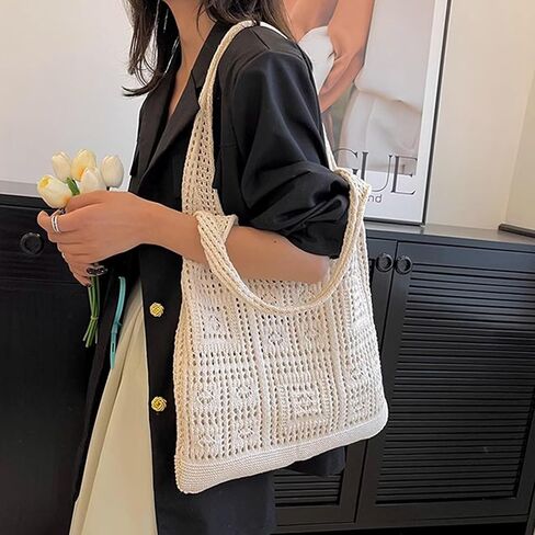 Crochet Beach Bag for Women, Cute Tote Bag Shoulder Purse for Travel Work Shopping Gym Picnic Vacation Beach Accessories in Saudi Arabia