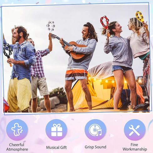 Boao 5 Pack 12 Inch Hand Held Tambourine for Adults Colorful Double Row Metal Jingles Tambourine Musical Instrument Percussion with Ergonomic Wooden Handle Grip Tambourines for Adults Church Party in Saudi Arabia