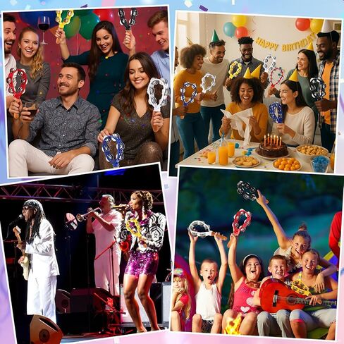 Boao 5 Pack 12 Inch Hand Held Tambourine for Adults Colorful Double Row Metal Jingles Tambourine Musical Instrument Percussion with Ergonomic Wooden Handle Grip Tambourines for Adults Church Party in Saudi Arabia