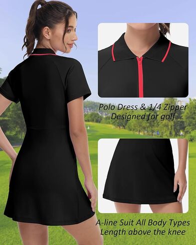 Women's Polo Style Athletic Dress with Front Zipper Lightweight Golf Tennis Skirt Dress in Saudi Arabia