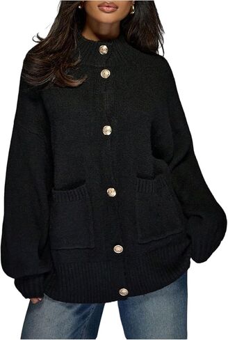MakeMeChic Women's Long Sleeve Cardigan Mock Neck Button Down Sweater with Double Pocket in Saudi Arabia