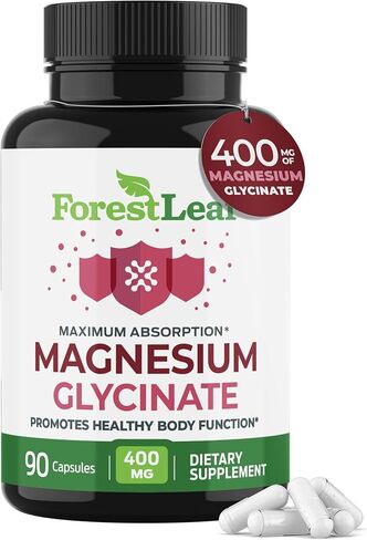 Pure Magnesium Glycinate 400mg Serving - High Absorption Magnesium Glycinate - Mag Bisglycinate for Stress, Bones, Muscles, Nerves, Relaxation & Heart Healt - 90 Capsules in Kuwait