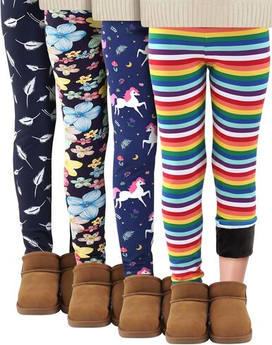4 Pack Girls' Fleece Lined Leggings Winter Tights Pants Soft Warm Stretchy Pants in Saudi Arabia