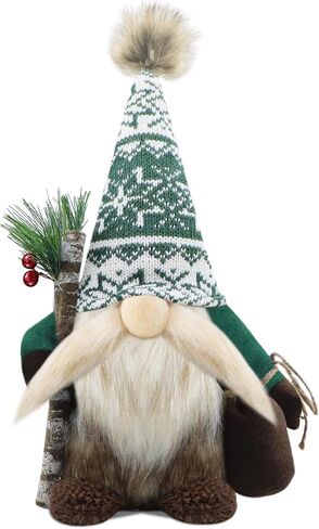 Gehydy Christmas Gnomes Plush Decorations Handmade Scandinavian Tomte Stuffed Santa with Branch and Bag Xmas Decor for Home Kitchen Farmhouse Tiered Tray - White in Saudi Arabia