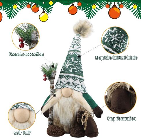 Gehydy Christmas Gnomes Plush Decorations Handmade Scandinavian Tomte Stuffed Santa with Branch and Bag Xmas Decor for Home Kitchen Farmhouse Tiered Tray - White in Saudi Arabia