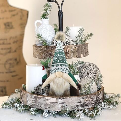 Gehydy Christmas Gnomes Plush Decorations Handmade Scandinavian Tomte Stuffed Santa with Branch and Bag Xmas Decor for Home Kitchen Farmhouse Tiered Tray - White in Saudi Arabia