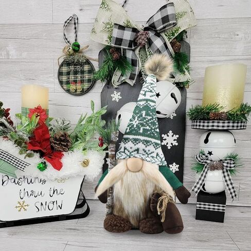 Gehydy Christmas Gnomes Plush Decorations Handmade Scandinavian Tomte Stuffed Santa with Branch and Bag Xmas Decor for Home Kitchen Farmhouse Tiered Tray - White in Saudi Arabia