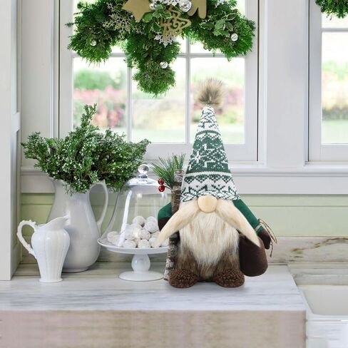 Gehydy Christmas Gnomes Plush Decorations Handmade Scandinavian Tomte Stuffed Santa with Branch and Bag Xmas Decor for Home Kitchen Farmhouse Tiered Tray - White in Saudi Arabia