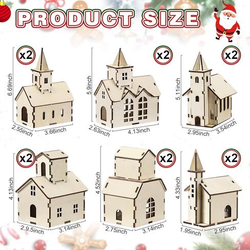 Hiboom 12 Pcs DIY Christmas Village Sets Wood Peaked Roof House Christmas Mini Wooden House Gift for Winter Xmas Party Decorations in Saudi Arabia