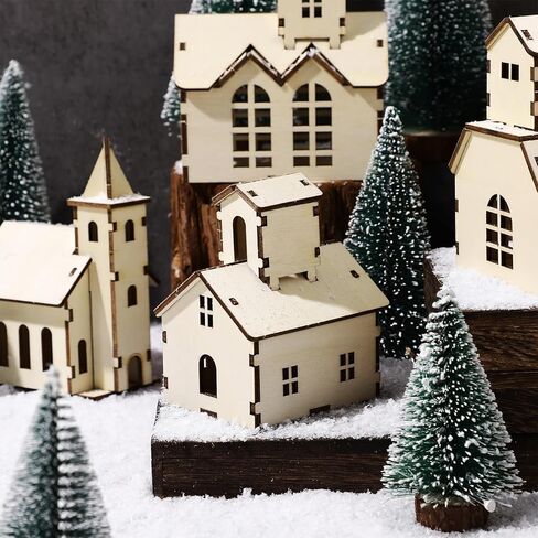 Hiboom 12 Pcs DIY Christmas Village Sets Wood Peaked Roof House Christmas Mini Wooden House Gift for Winter Xmas Party Decorations in Saudi Arabia