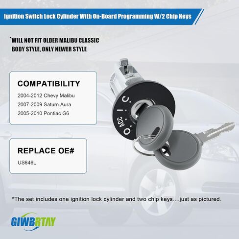 Compatible with Chevy Malibu 2004-2012, Pontiac G6 2005-2010, Saturn Aura 2007-2009 Ignition Switch Lock Cylinder Assembly with 2 Chip Keys with On-Board Programming 84663295 in Saudi Arabia