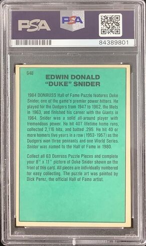 وقع Duke Snider على بطاقة البيسبول Donruss #648 لعام 1984 Mets Autograph HOF PSA/DNA - بطاقات البيسبول الموقعة in Saudi Arabia