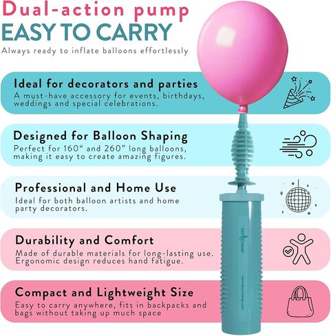 by DECOCHAMP Deco Pump - 2-Way Dual Action Hand Pump Manual Balloon Inflator Portable Air Pump for Balloons in Kuwait