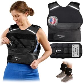 Lifepro 2-in-1 Adjustable Weighted Vest + Ankle Weights (15 & 20lbs) - Running weighted vest for Women & Men with Reflective Stripe, Phone Pocket - Workout Equipment for Strength Training & Fitness in Saudi Arabia