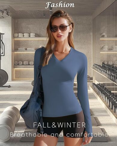 3 Pack Womens Long Sleeve Compression Shirts Workout Yoga V Neck Thumb Hole Tight Tops Lightweight Gym Running Tees in Saudi Arabia
