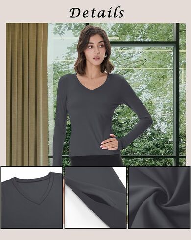 3 Pack Womens Long Sleeve Compression Shirts Workout Yoga V Neck Thumb Hole Tight Tops Lightweight Gym Running Tees in Saudi Arabia