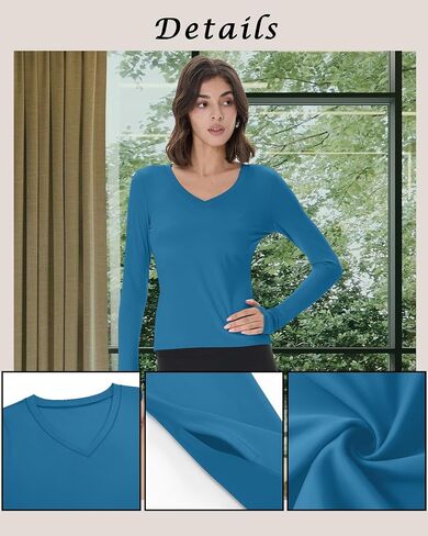 3 Pack Womens Long Sleeve Compression Shirts Workout Yoga V Neck Thumb Hole Tight Tops Lightweight Gym Running Tees in Saudi Arabia