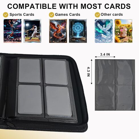 Toploader Binder 4 Pocket, Holds 128 Toploaders, Double-Sided Card Storage Binder for 3" x 4" Rigid Cards, PU Leather Album for Trading Cards & Sports Cards(black) in Saudi Arabia