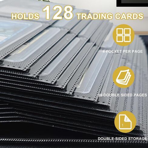Toploader Binder 4 Pocket, Holds 128 Toploaders, Double-Sided Card Storage Binder for 3" x 4" Rigid Cards, PU Leather Album for Trading Cards & Sports Cards(black) in Saudi Arabia