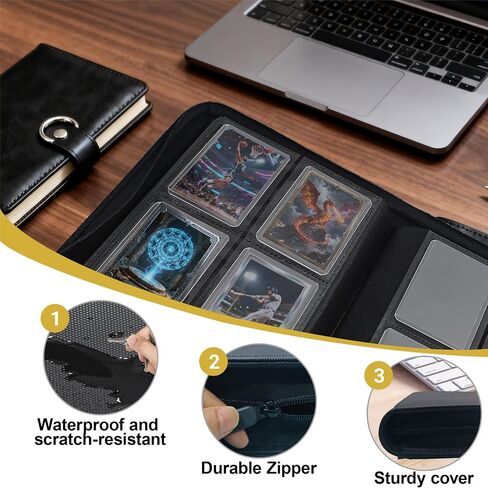Toploader Binder 4 Pocket, Holds 128 Toploaders, Double-Sided Card Storage Binder for 3" x 4" Rigid Cards, PU Leather Album for Trading Cards & Sports Cards(black) in Saudi Arabia
